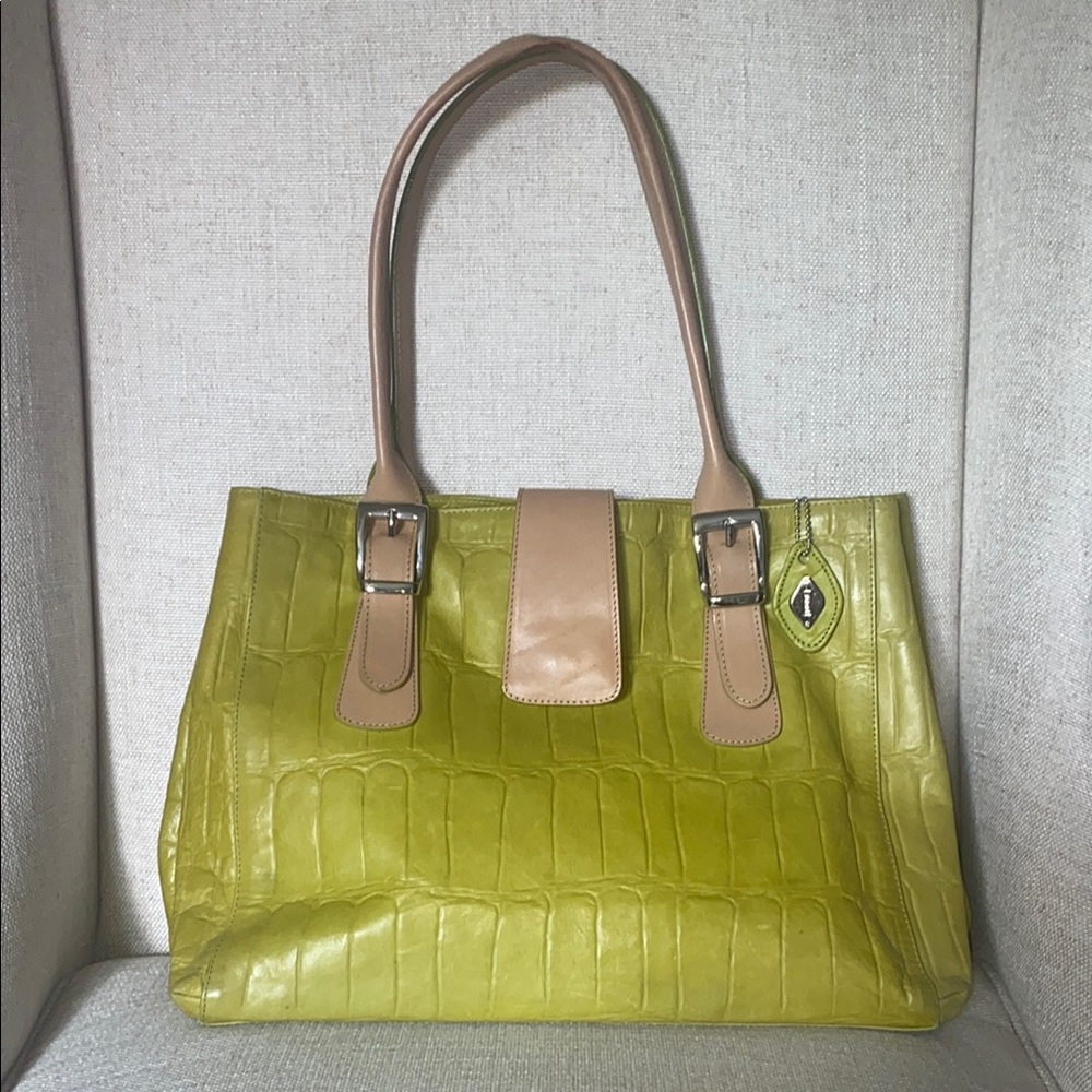 iSanti Lime Green Leather Tote Bag